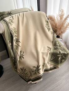 1条优雅花卉植物图案提花仿羊绒保暖围巾/披肩，百搭女士单品，适合秋冬季节，可日常搭配连衣裙，亦可作装饰。 - 橄欖綠 - 查看 3