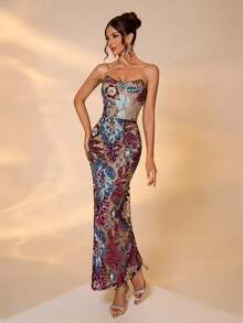 Váy dự tiệc trang trọng thanh lịch dành cho nữ có thêu và đính sequin - Nhiều màu - Xem 2