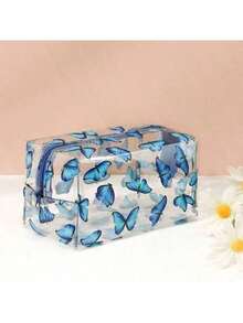 1 Peça Bolsa de Toucador de Viagem Transparente e À Prova d'Água, Necessaire de Maquiagem Reutilizável e Lavável, Estojo de Lápis, Conveniente para Armazenar Itens Essenciais de Viagem, Pequeno Presente Fofo Adequado para Aniversário, Casamento, Festa, Natal, Halloween, Ação de Graças, Carnaval, Formatura, Volta às Aulas, Materiais Escolares, Estojo de Lápis, Bolsa de Lápis, Mochila, Papelaria - borboleta azul - Visão 13
