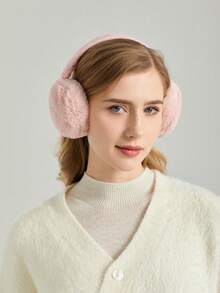 1pc Solid Color Foldable Plush Earmuffs Winter Accessories - Pink - View 4