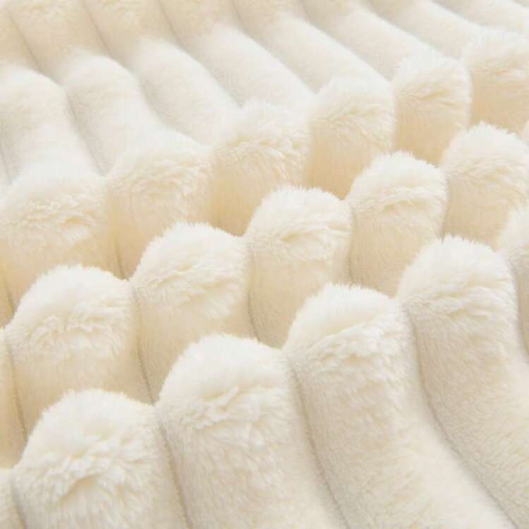 Super Soft Bubble Faux Rabbit Fur Blanket, Warm And Comfortable, Machine Washable, All-Season Plush, Throw,Queen, And King Sizes, Multifunctional Nap Blanket, Suitable For Office, Bedroom, Sofa, Travel, Double-Sided Usable, Shawl,Cooling Blanket. - 白色 - 查看 9