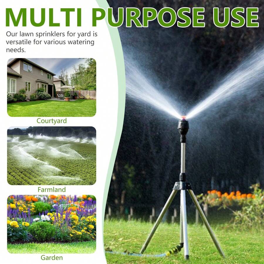 Rotating Tripod Sprinkler 360 Degree Large Area Automatic Double-Sided Coverage, Metal Lawn Irrigation System,  Modern Sprinkler Design For Efficient Watering, Lawn Watering Sprinkle For Garden, Farm - Black - View 1