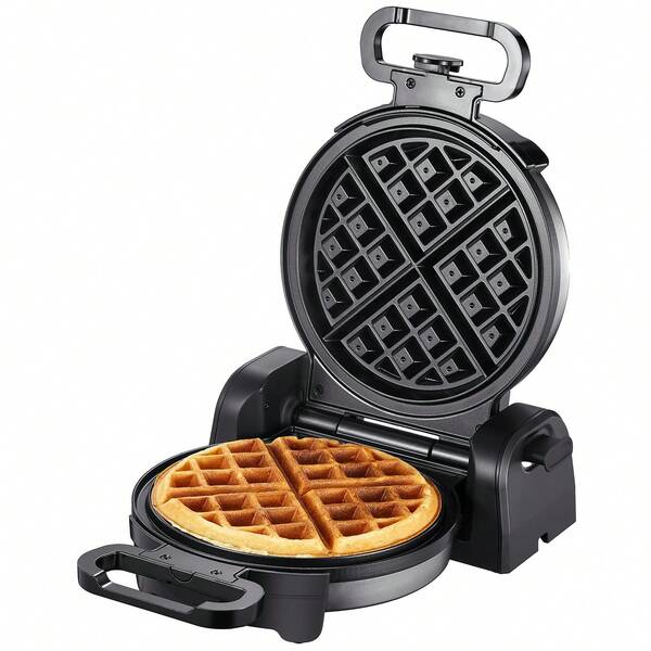 Waffle Maker, Round Classic Belgian Waffle Iron With 180°Rotating Design, Nonstick Plates & Cool Touch Handle, 1080W Fast Heating Waffle Machine, Silver (4 Slices)