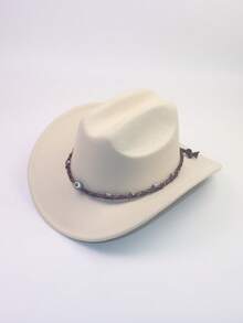 1 pieza Sombrero de fieltro estilo vaquero unisex, sombrero casual de ala ancha estilo western, sombrero de fiesta de jazz hecho a mano con diseño tejido de ojo - Multicolor - Ver 11