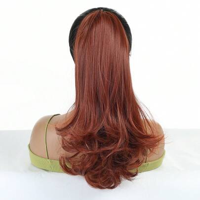 14인치 자연스러운 레드 브라운 풍성한 클립 인 헤어 익스텐션 포니테일, 긴 곱슬 웨이브 포니테일 자연스러운 합성 헤어피스 여성용