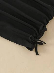 2 peças/conjunto Tween Girl Hollow Bat Print Cropped Sweatshirt & Ribbed Form-Fitting Cami Dress Casual Vacation Outfit, Outono