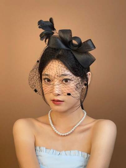 1pc Women's Elegant Tea Party Hat, Bridal Wedding Party Birdcage Veil Headband With Flowers, 1920s Vintage Bridal Headpiece, Soft Felt Beret, 1950s Church Hat, Black Mourning Veil, 1940s Dress, Victorian Hat, Pillbox Hat, Lolita Accessory, Suitable For Women/Girls Birthday, Mother's Day, Halloween, Christmas Gifts