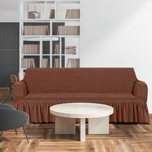 AMOROSA 3 Pieza Funda Cubre Sala con Falda Tipo Plumeti Funda de Sofá Lavable Elástica Fácil de Instalar Fundas para Sillones Sala  (1 plaza, 2 plazas, 3 plazas) Decoración Sala Cafe - Café integral - Ver 3