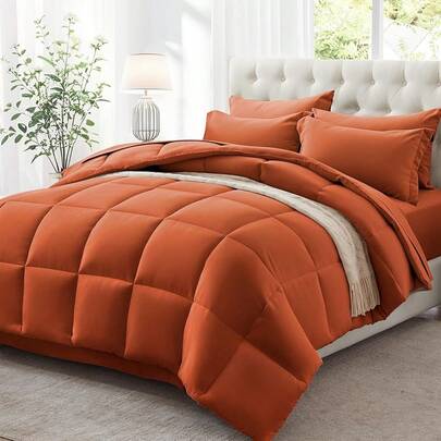 Juego de edredón Queen de 7 piezas, juego de ropa de cama "Bed in a Bag" en color verde oliva con 1 edredón, 2 fundas de almohada, 2 fundas de almohada, 1 sábana plana, 1 sábana ajustable con bolsillos, suave y de lujo