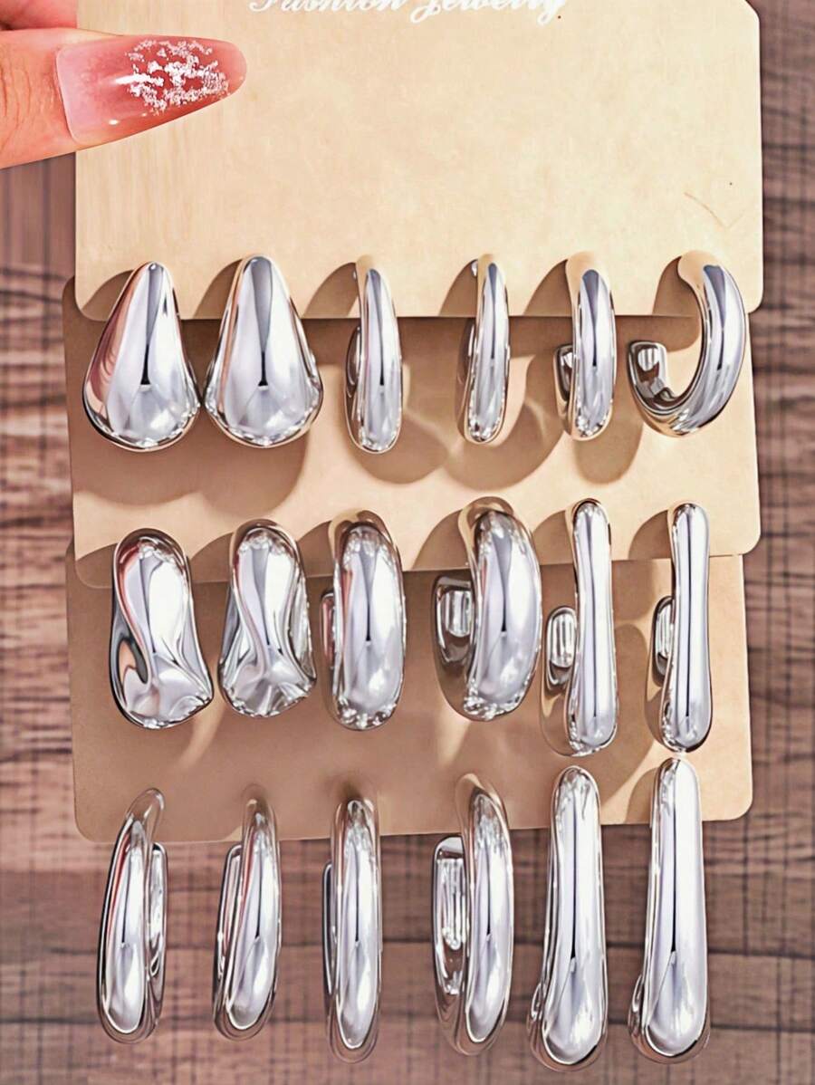 Set de cercei în formă de C, cu picătură de apă simplă, geometric, 6-18 buc, pentru femei, potrivit ca și cadouri pentru familie, prietene și prietene, accesorii de zi cu zi pentru femei