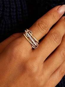 Golden Ring Unique Cool Three Fingers Zirconia Chain Shape Variable Hiphop Rings Stainless Steel Accessories Women Men Gifts - JZ9098 - View 2