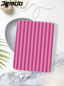 1pc Pink & White Plaid Pattern Tablet Protective Case, With Pencil Slot, Anti-Drop, Sleep/Wake Support, Compatible With Samsung, And IPad - Multicolor - View 5