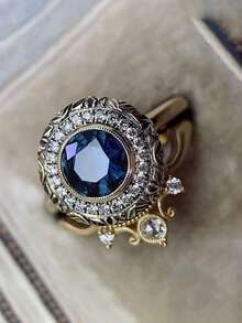 Retro Fashion Blue Stacked Ring Creative Floral Design Matching Ring, Valentine'S Day Gift Suitable For Daily Wear And Leisure Exquisite Gift No Box - 彩色 - 查看 3