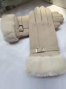 1双米色加厚保暖触屏手套，秋冬 - 米色 - 查看 2