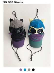 1 件软顶飞行员太阳镜帽，时尚复古拼色速干棒球帽，带可爱猫耳，适合女士，男女通用速干飞行员太阳镜帽，带可爱猫耳，可调节反戴棒球帽，适合男士