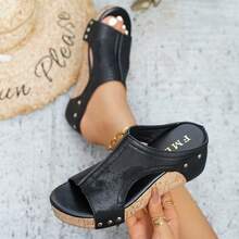 2025 New Summer Best-Selling Comfortable And Elegant Thick-Soled Women's Slippers, Thick-Soled Wedge Heels Retro Waterproof Thick-Soled Slippers Women's Shoes/Retro Wedge Heels And Waterproof Design - Women's Open-Toe Side-Opening Sandals/Suitable For Travel, Vacation, Fitness, Beach, All Kinds Of Sports, Rare Women's Shoes - màu đen - Xem 3