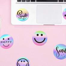 500pcs/Roll Holographic Rainbow Smiling Face Stickers, Round Label Stickers For Books, Stationery, Gifts, Cookies, Cakes, Waterproof Stickers For Cards, Envelopes, Wedding Supplies