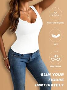 3pcs Women's TankTops Camisole Sexy Ribbed Tank Tops U-Shaped Neckline Breathable, Slim Fit, Padless Sports & Yoga Vest, Unique Scoop Neck - Versatile Solid Color Activewea