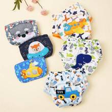 3/6片装可重复使用婴儿尿布，刺绣可重复使用婴儿训练内衣，男孩女孩学习内衣，透气，柔软舒适 - 彩色 - 查看 3
