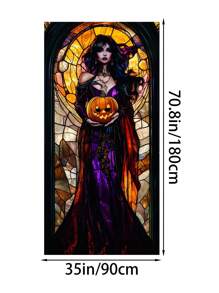 1 pezzo Decorazione per porta di Ognissanti a forma di strega - Elegante sagoma di strega in stile vetro colorato, realizzata in poliestere adatta per interno/esterno, adatta per feste di Ognissanti e decorazioni inquietanti per la casa