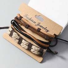 Simple Handmade Multi-Layer Men's Leather Bracelet DIY Combination Set Vintage Bracelet For Daily Wear Elegant Gift For Friends - Four-piece Set - View 2