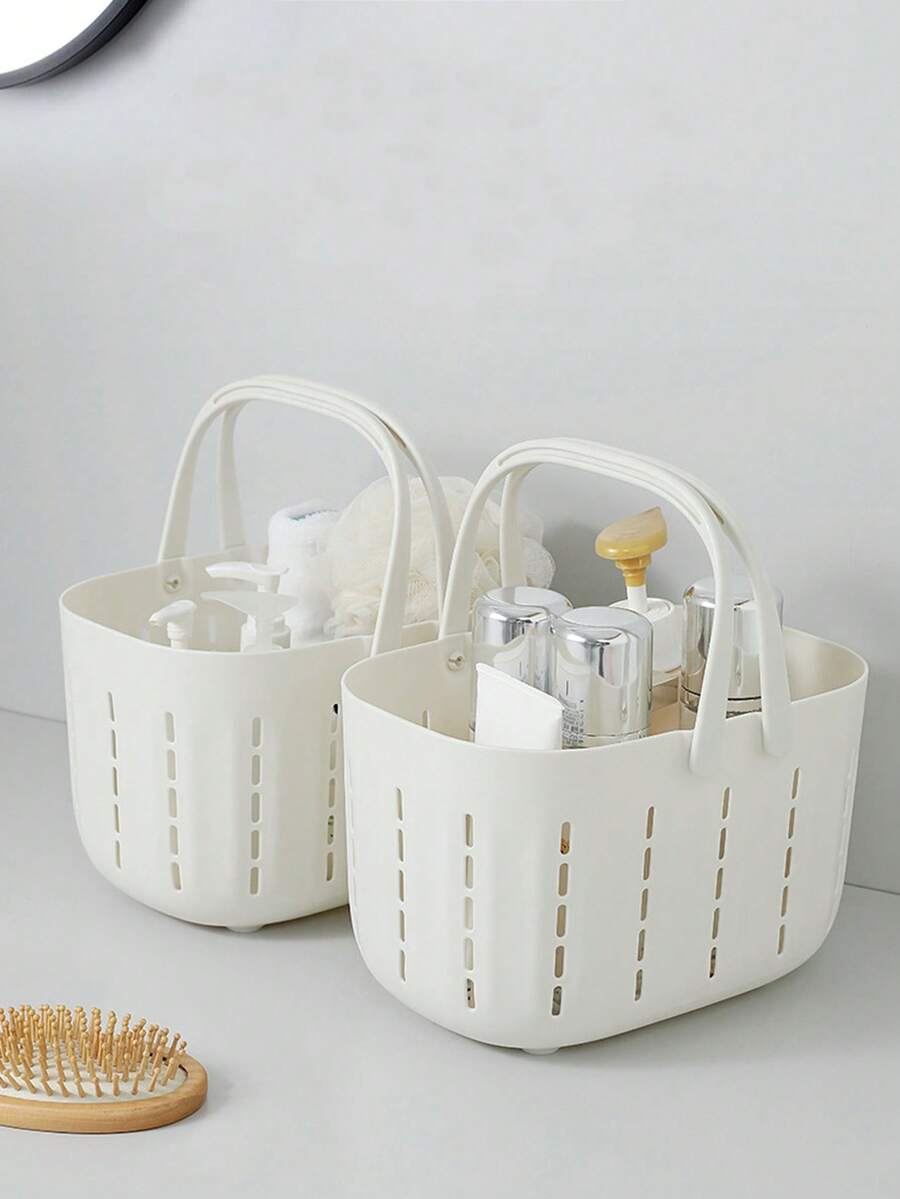 1pc/2pcs Hollow-Out Bathroom Storage Basket, Portable Handheld Storage Basket, For Storing Cleaning Supplies, Suitable For Homes, Bathrooms, Shower Rooms, Schools, And Student Dorms. - Multicolor - View 1