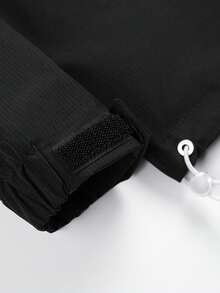 男士连帽半拉链长袖夹克，街头风，字母印花抽绳连帽半拉链大口袋宽松休闲夹克，通勤、户外、百搭，秋季必备 - 黑色 - 查看 5