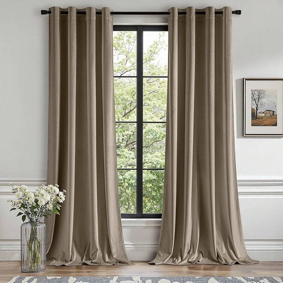 2 Panels Blackout Curtains Solid Soft Grommet Mustard Yellow Thermal Insulated Soundproof Room Darkening Curtains/Drapes/Panels Fall Living Room Bedroom 52 X 90 Inch - 灰褐色 - 查看 1