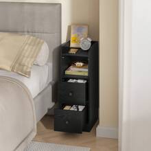 HaluPeit Mesilla de Noche, Mesas Auxiliares con 2 Cajones, Mesilla de Noche con Compartimento Abierto, Posición Ajustable de los Cajones para Dormitorio, Salón, 30 x 24 x 65 cm, Negro - Negro - Ver 3