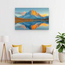 Framed Canvas Minimalist Mountain Sunset Canvas Wall Art - Pine  Framed Reflective Water Scenery With Snow-Capped Peaks & Warm Sky Hues, Ready To Hang Indoor/Outdoor Decor For Living Room, Bedroom, Home Office, Lake House Decor, Tranquil Room Ambiance,  Landscape , 2D Flat, Perfect For Room Decor Living Room Decor - 框架 - 查看 5