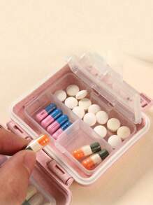 6-Compartment Portable Mini Pill Box, Pink Small Medicine Box Printed With "Medicine" Letter, Can Store 6-Day Medication, Travel Pill Case, 6-Grid Compact Pill Organizer, Daily Vitamin Box, Pocket/Wallet Sized, Letter ID Hanging Storage Box For Earrings, Rings, Jewelry, Household & Travel Essential - Pink - View 5
