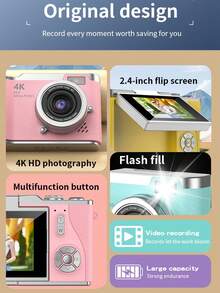 18X Optical Zoom Compact Digital Camera With 48MP Auto Focus, 4K Video, Face Detection, 2.4" Flip Screen, Rechargeable Battery - LK-007 Pink - View 5