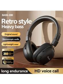 HEAVY BASS 复古无线蓝牙耳机，具有防噪音、可折叠和伸缩设计，低音耳塞带 AUX 功能