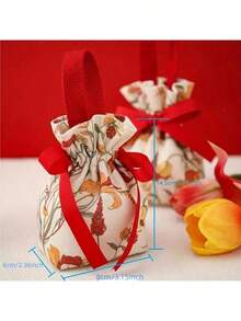 5pcs Floral Canvas Drawstring Bags, Cotton Jewelry Storage Boxes, Suitable For Beads, DIY Crafts, Earrings, Rings, Necklaces, Bracelets, Small Items Storage, Gift Packaging Bags, Party Favors, Wedding Souvenirs - Multicolor - View 4