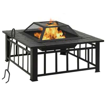 vidaXL Garden Fire Pit With Poker 31.9"X31.9"X18.5" XXL Steel