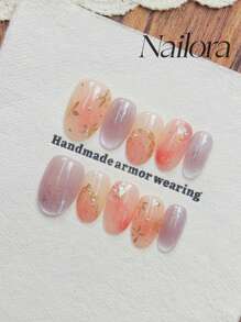 10 件/套粉色和紫色指甲闪光猫眼闪光粉手绘花朵不对称线条极简主义无宝石和饰物指甲，椭圆形按压指甲短全覆盖手工指甲片，高级奢华优雅风格按压指甲手工可穿戴假指甲，日常美甲 DIY 夏季指甲作为礼物适合女性和女孩美甲美甲用品 - 彩色 - 查看 3