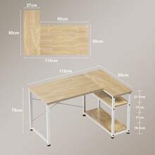 Mesa de juego GUNJI de 110 cm con compartimentos de almacenamiento, mesa de esquina reversible para PC, mesa de ordenador, mesa de juego de esquina para estudio - Beis - Ver 6