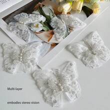 5 Pieces Of 3D Lace Beaded Sewing Flowers For Decorating Clothes, Shoes And Hats (White) - White - View 11