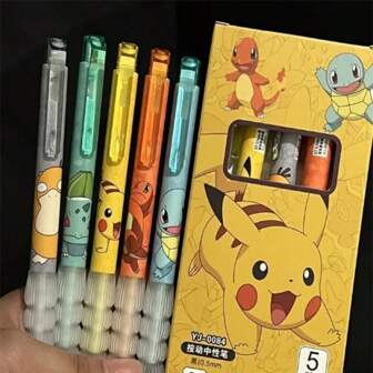 pokemon 5 peças de caneta de gel fofa de desenho animado de anime com caneta de gel para papelaria, material escolar, presentes de Natal