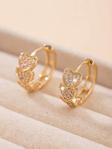 1 par de aretes en forma de corazón con circonita cúbica, elegantes y a la moda, regalo de joyería estilosa para familiares y amigos