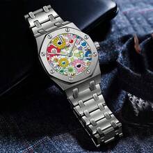 Men's Waterproof Quartz Watch With Daisy Dial – Luxury Alloy Strap, Stylish Round Face, European Style+.. - 銀色 - 查看 4