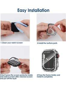 Compatible For Apple Watch Case With Tempered Glass Screen Protector, 5 Packs Double Bling Case Crystal Rhinestone Bumper Overall Hard PC Ultra Protective Cover, Compatible With Apple Watch 38/40/41/42/44/45/46/49mm, Series Ultra/SE/11/10/9/8/7/6/5/4/3/2/1