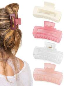 4 Pcs Large Square Retro Minimalist Hair Claw, Suitable For Women With Thick Hair, Clips For Styling, Bathing, Outdoor, Versatile Accessory Hair Jaw Clip Hair Clamps Hair Clutch Hair Catcher Clip Fall Winter Hair Clip Claw Clip Hair Accessories For Women For Vacation Outfits Woman - Multicolor - View 23