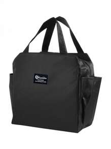 1pc Large Capacity Portable Insulated Lunch Bag, Waterproof Aluminum Foil Tote Bag, Polyester Material, Rectangular Design, Suitable For Travel And Commuting - Black,Back To School