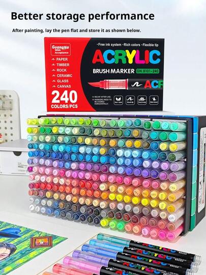 240/200/168/120/100/72/60/48/36/24/12 Colors Liquid Acrylic Marker Pen Set, Student Professional Art Drawing Soft Tip Markers, Suitable For Paper, Stackable, Doodle, Coloring Books, Glass Painting, Stones, Waterproof Body Art, Back To School Essential, Christmas Gift