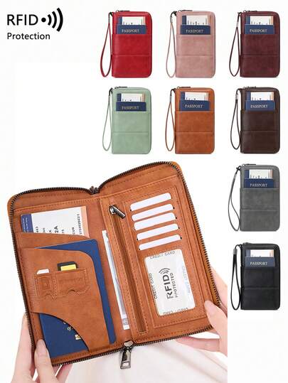  CHARM INFINITE 新款 RFID 屏蔽复古钱包拉链护照包证件包票务收纳包多功能护照包大容量钱包时尚旅行包飞机旅行包适合海外旅行