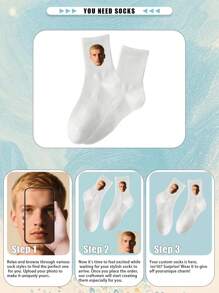 1 Pair Customized Face Socks, Couple Socks, Photo Printed Socks, Personalized Funny Face Socks, Any Face Can Be Printed On Socks, Anniversary Gift, Valentine's Day Gift, Birthday Gift, Wedding Gift, Autumn Socks - Black - View 3