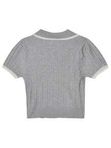Peter Pan Collar Puff Sleeve Knit Sweater For Women, Sweet & Versatile Top, Summer 2025 New Arrival - Grey - View 8