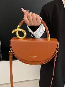 Niche Design Women's Handbag, Fashionable Retro High-Quality Textured Messenger Bag, Solid Color Versatile Underarm Saddle Bag, Casual And Versatile Style, Suitable For Daily Outings, Travel, And Office Workers Commuting - 棕色 - 查看 2