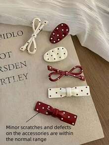 6件套女生精致可爱ins风百搭蝴蝶结设计波点印花侧刘海装饰夹 - 彩色 - 查看 8